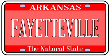 Arkansas devlet plaka devlet bayrağı şehrin Fayetteville metnin üzerinde beyaz bir arka plan renkleri