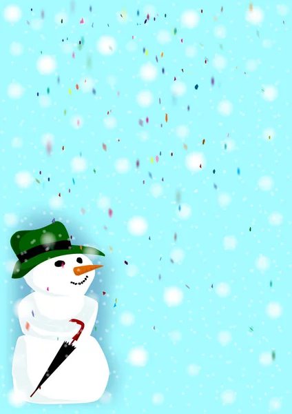 Een Sneeuwpop Midden Van Een Helder Kleurrijk Sneeuwstorm — Stockfoto