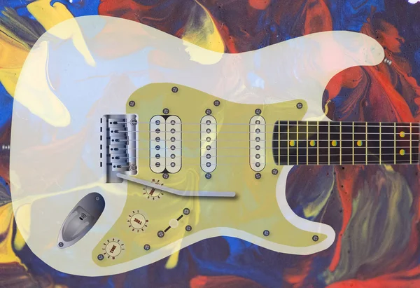Bílé Moderní Kytara Zmizel Nad Abstraktní Pozadí — Stock fotografie