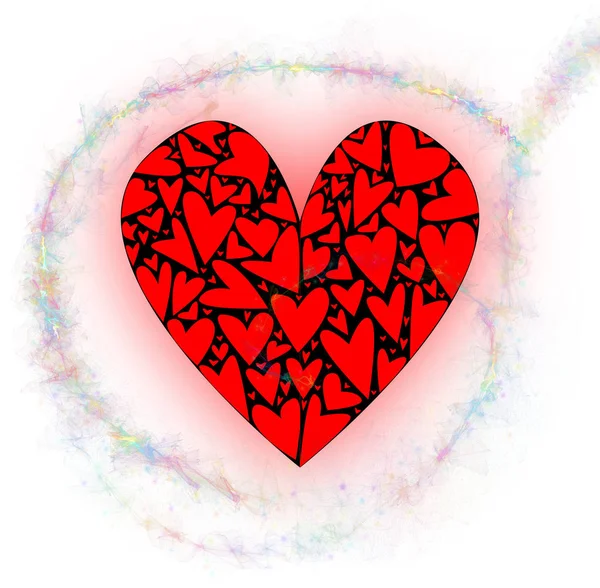 Large Heart Made Several Smaller Hearts White Background Pixie Dust — Stock Photo, Image