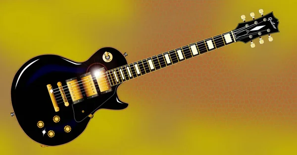 Die Definitive Rock Roll Gitarre Schwarz Isoliert Über Einem Goldenen — Stockfoto