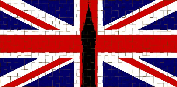 Het Landmark London Big Ben Clocktower Silhouet Een Union Flag — Stockfoto