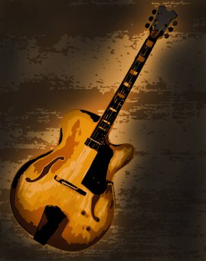 Bir poster için arka planda büyük bir caz gitarı seti.