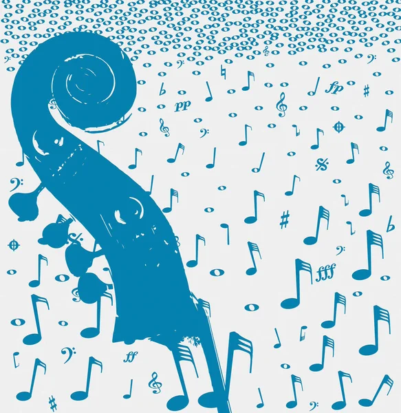 Doub Bass Headstock Pinnen Een Blauwe Muziek Notatie Poster Achtergrond — Stockfoto