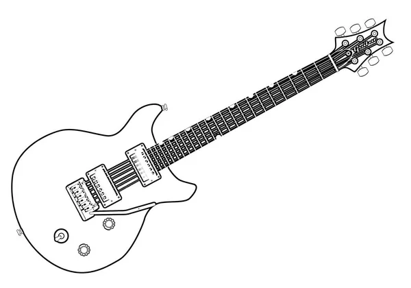 Typický Šestistrunnému Elektrická Kytara Osnově Nad Bílá — Stock fotografie