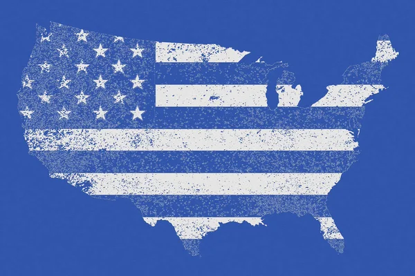 Mapa Sylwetka Stany Zjednoczone Wyświetlane Bandery Stars Stripes Pod Niebieski — Zdjęcie stockowe