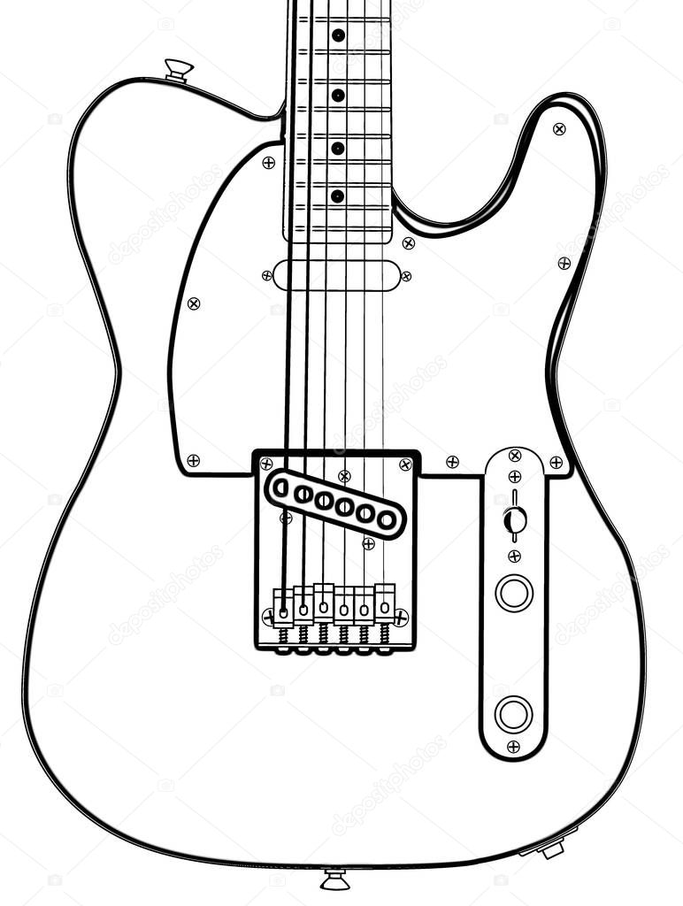 Classic rock and roll guitar body outline over a white background