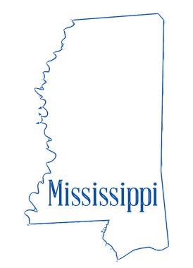 Mississippi 'nin beyaz arka plan üzerindeki eyalet haritası.