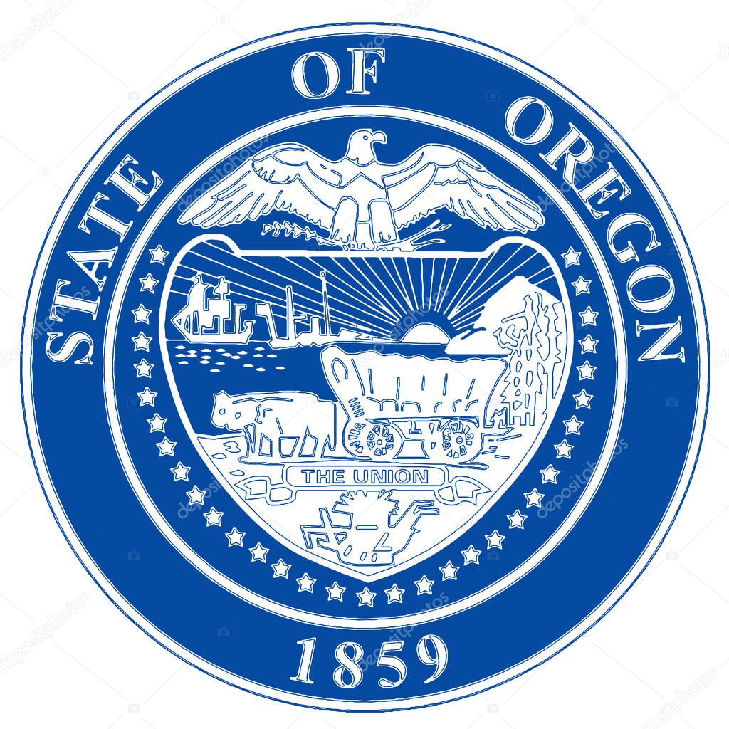 An illustration of the state of Oregon state seal over a white background