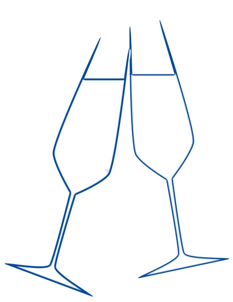 Два Заряджених Скляних Контури Шампанського Ізольовані Білому Тлі — стокове фото