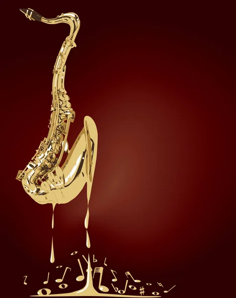 A saxophone melting into musical notes over a red background