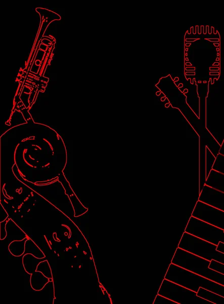 背景为爵士乐俱乐部海报在黑和红色线 — 图库照片
