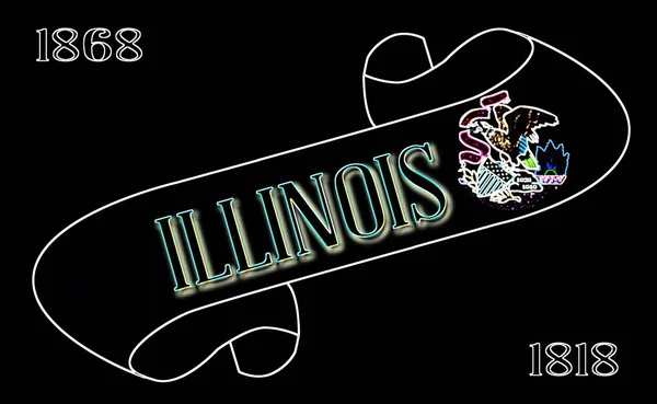 Een Scroll Met Tekst Illinois Met Vlag Van Staat Detail — Stockfoto