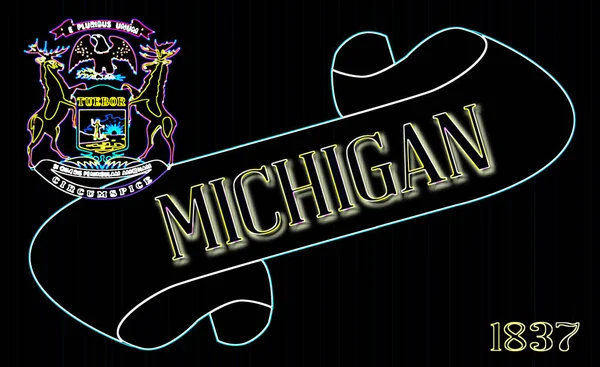 Zwój Tekstem Michigan Flagą Stanu Szczegółowo — Zdjęcie stockowe