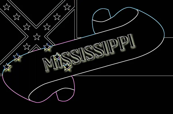 Una Pergamena Con Testo Mississippi Con Bandiera Del Dettaglio Stato — Foto Stock