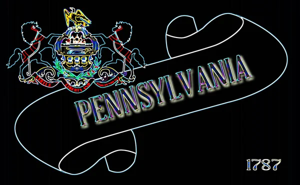 Een Scroll Met Tekst Pennsylvania Met Vlag Van Staat Detail — Stockfoto