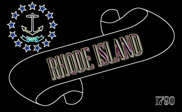Zwój Tekstem Rhode Island Flagą Państwa Wszystko — Zdjęcie stockowe