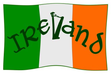 İrlanda Cumhuriyeti bayrağı IRELAND yazısıyla ve bir arpla