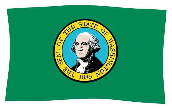 Washington Eyaleti Rüzgarda Sallayarak Washington Devlet Mührü Motifi Bayrağı — Stok fotoğraf