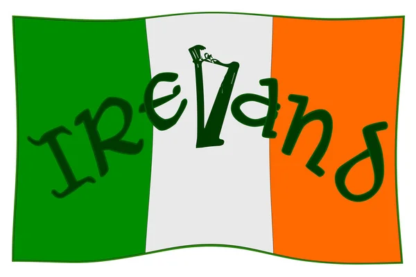 Bandiera Della Repubblica Irlanda Con Testo Irlanda Arpa — Foto Stock