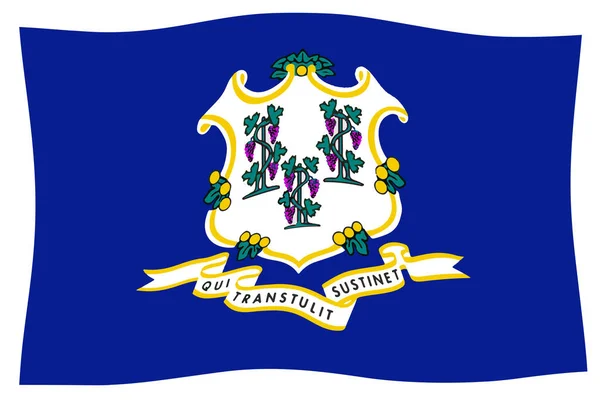 The seal of the USA state of Connecticut over a white background waving in the wind