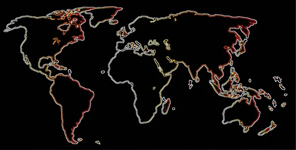 Mapa Świata Stylu Neon Świecące — Zdjęcie stockowe