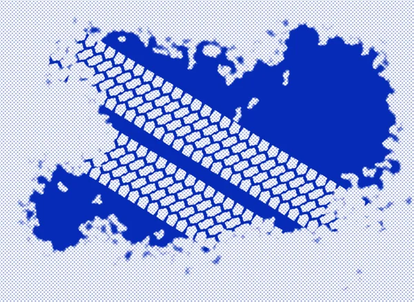 Två Däckets Slitbanemönster Genom Blå Halvton Splatter Isolerad Blå Bakgrund — Stockfoto