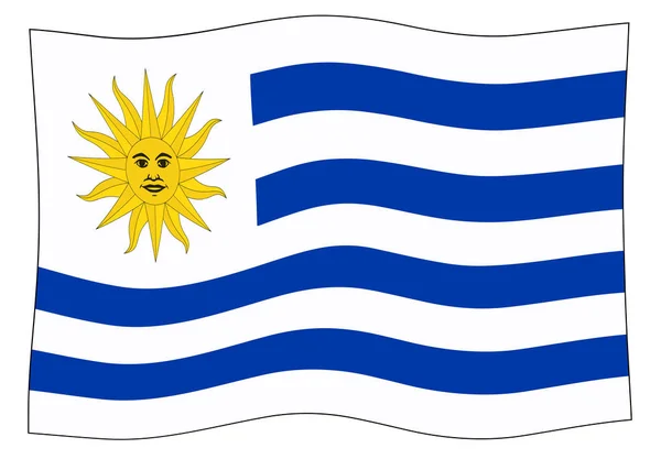 Bandera Del País Sudamericano Uruguay Ondeando Viento — Foto de Stock