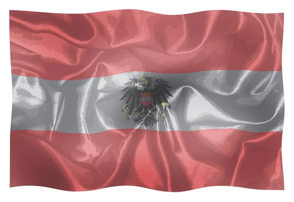 Austrian Flag Coat Arms Layed Fluttering Breeze — Stock Photo, Image