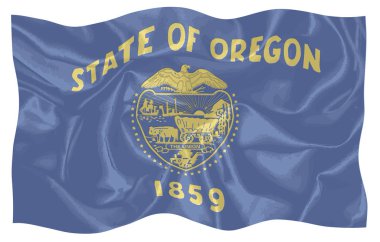 Oregon Eyaleti Devlet bayrağı rüzgarda çırpınan bir çizimi