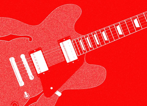 红色蓝调类型吉他设置在红色背景 — 图库照片