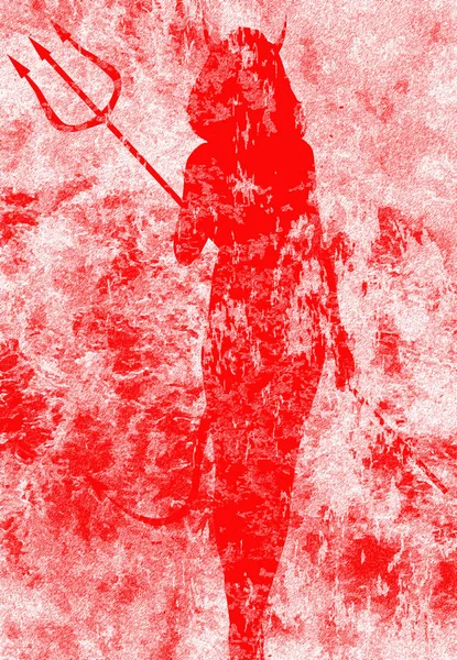 一个魔鬼女人走在地狱的火焰作为一个红色的背景 — 图库照片