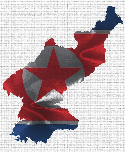 Bandera Corea Del Norte Con Efecto Seda Como Recorte Mapa — Foto de Stock