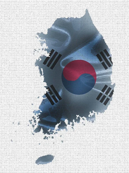 Güney Kore Bayrağı Pek Efektli Harita Kesimi Olarak — Stok fotoğraf