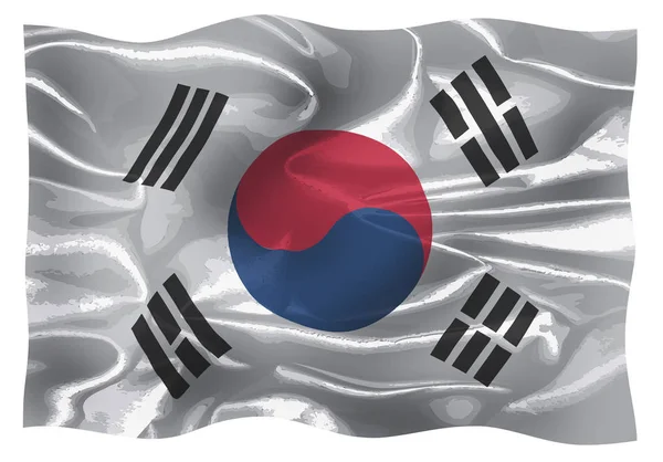 Bandera Corea Del Sur Con Efecto Seda Ondeando Brisa — Foto de Stock