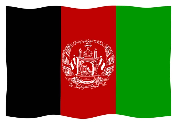 Afghanistan Flagga Rött Svart Och Gteen Med Nationella Emblem Vajande — Stockfoto