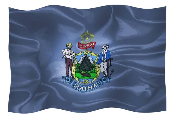 Bandera Del Estado Estadounidense Maine Ondeando Viento —  Fotos de Stock