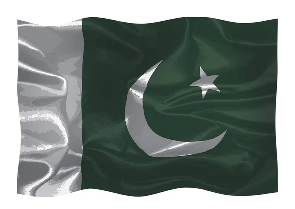 Bandera Pakistán Con Efecto Seda Ondeando Sobre Fondo Blanco — Foto de Stock