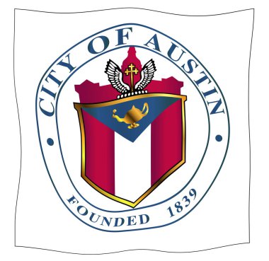 Teksaslı şehir Austin bir esintiyle çırpınan beyaz bir arka plan üzerinde mühür