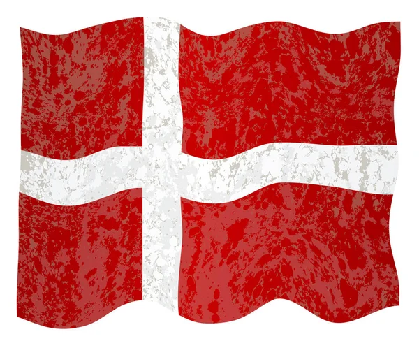 グランジ旗はためくとデンマークの赤と白の旗 — ストック写真