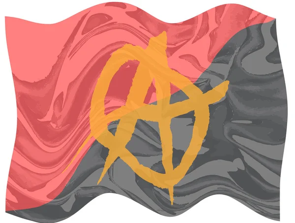 Red Black Anarchy Flag Yellow Symbol Fluttering — Stock Photo, Image