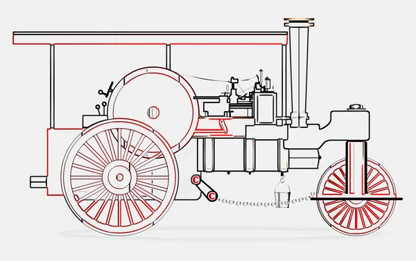 Eine Alte Viktorianische Dampfwalze Über Einem Weißen Backboden — Stockfoto
