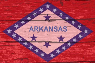 Arkansas 'ın bayrağı kereste arka planına boyanmış.