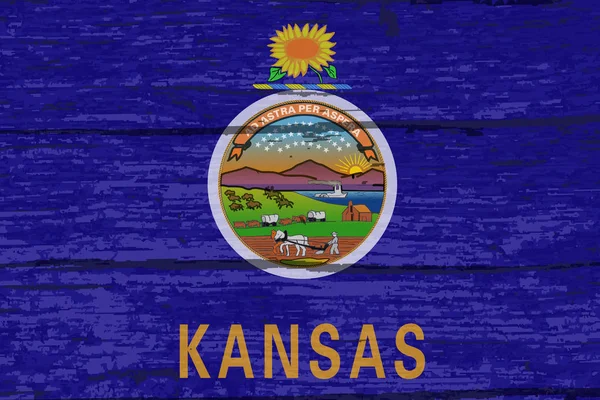 Bandera Del Estado Estadounidense Kansas Sobre Fondo Madera — Archivo Imágenes Vectoriales