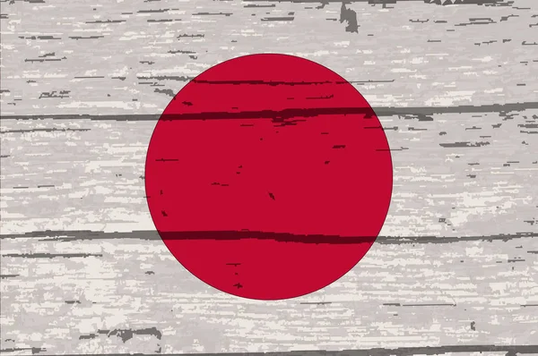 Japanes Rising Sun Flag Driftwood Timber Background White Paint Overlay — Stock Vector