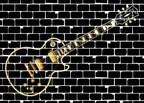 Una Sección Pared Ladrillo Como Fondo Una Gran Guitarra Eléctrica — Vector de stock