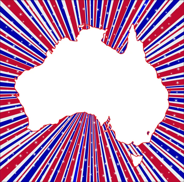 星とオーストラリアのシルエットマップアウトラインを持つ抽象的かつレトロなグランジ赤白と青の背景デザイン要素 — ストックベクタ