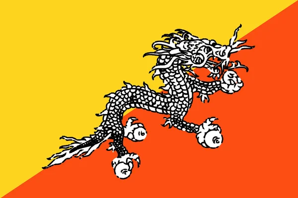 Die Nationalflagge Von Bhutan Mit Drachen — Stockvektor