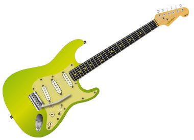 A green traditional solid body electric guitar isolated over white. clipart