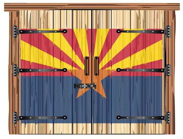 Stängda ladugårdsdörr med Arizona flagga — Stock vektor